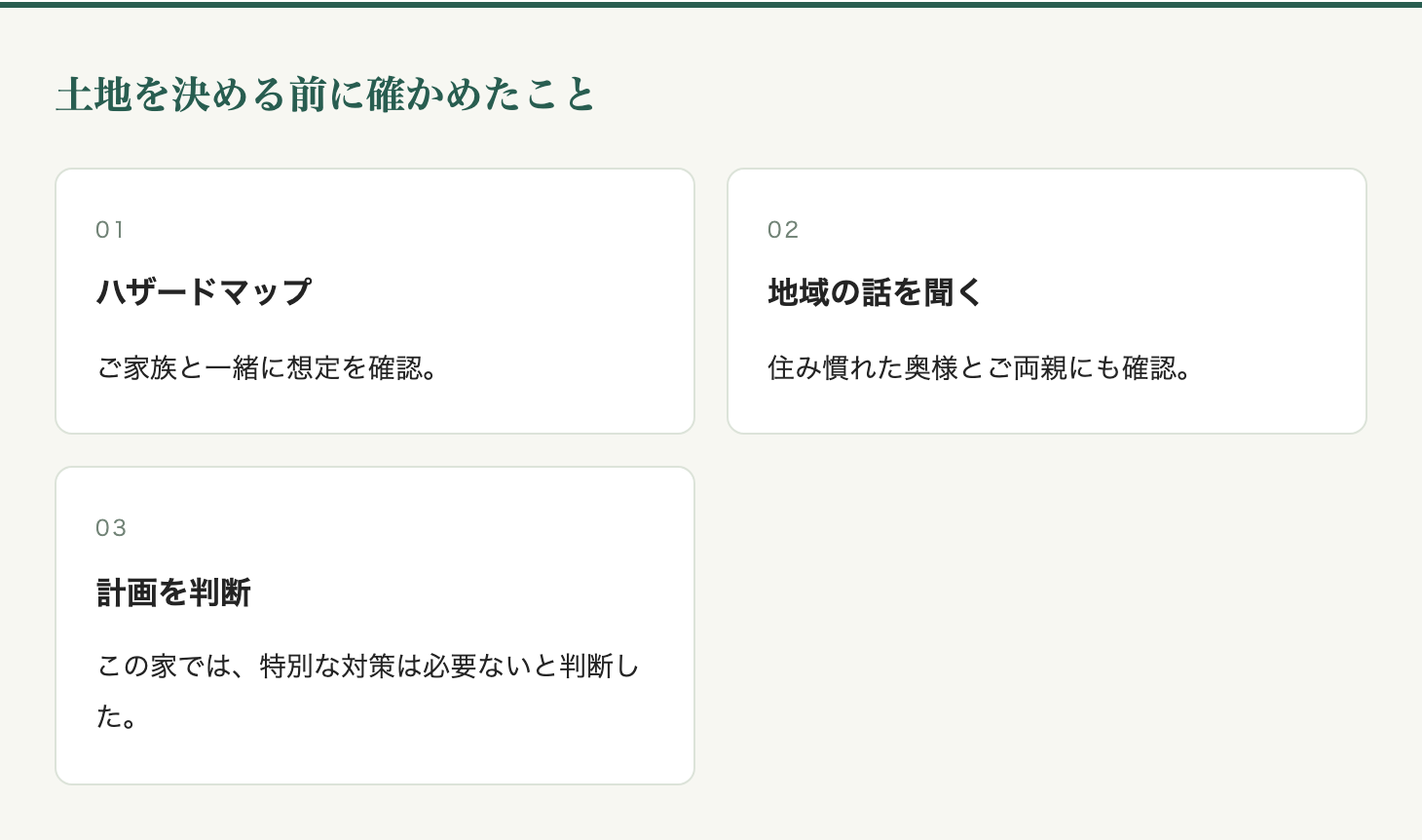 土地を決める前に確かめたこと
